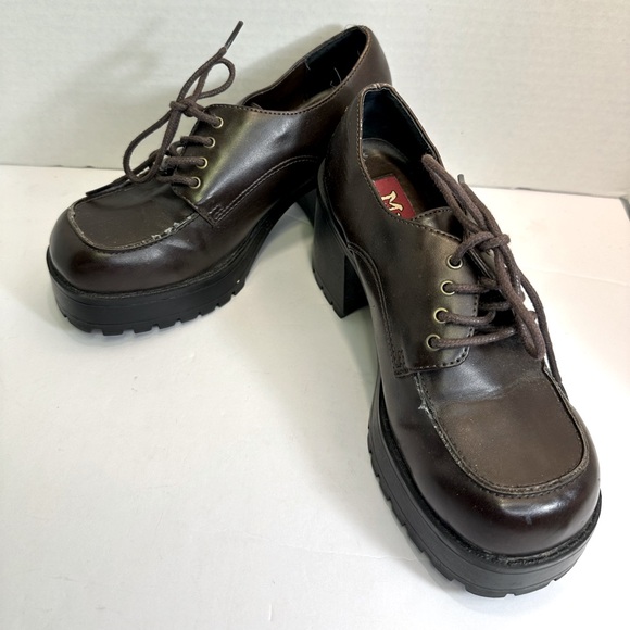 Women’s Chunky Platform Lace-Up Shoes – Dark Brown Gloss Mudd Y2K size 6 - Picture 1 of 5